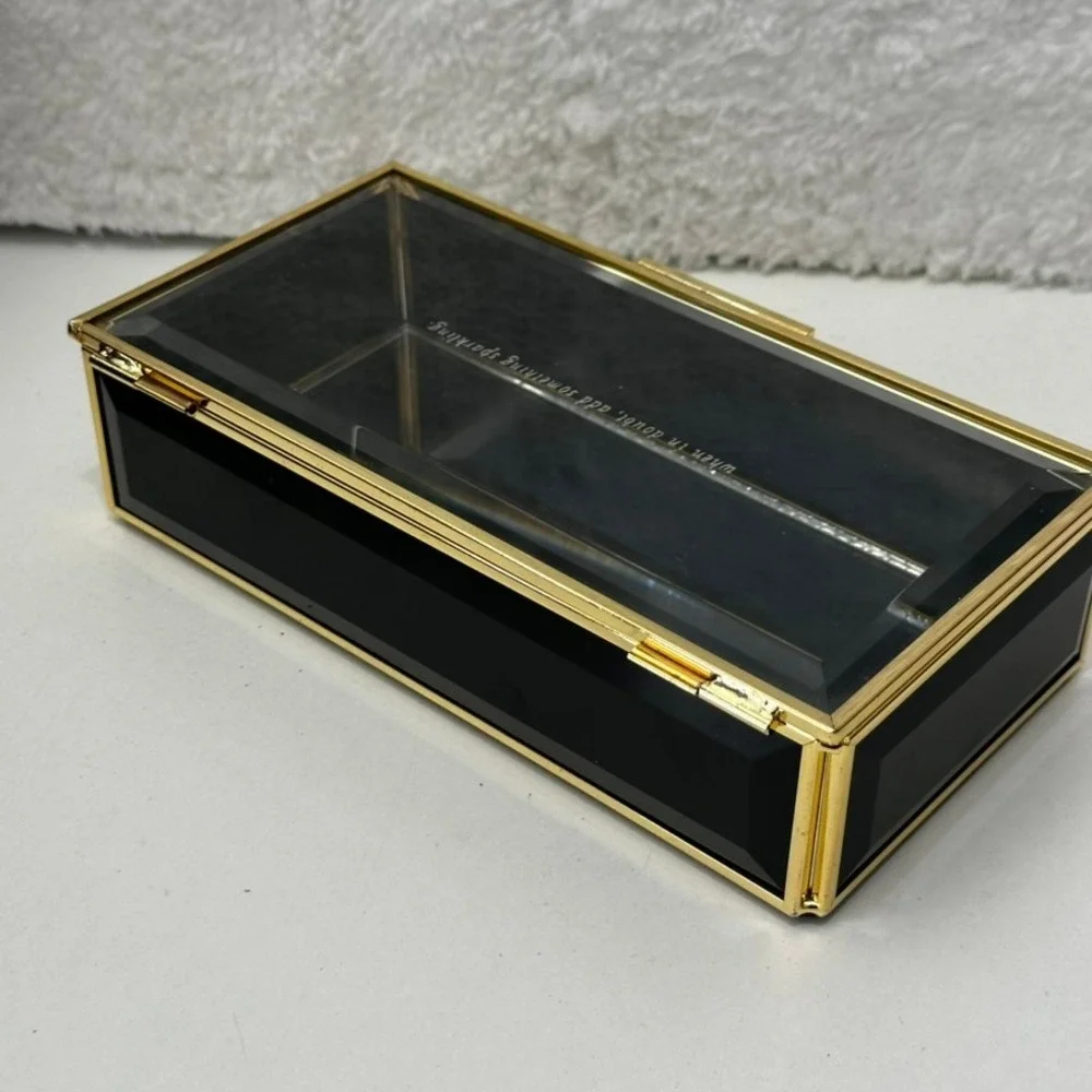 Kate Spade Black Glass Gold Trim Jewelry Box When In Doubt Something Sparkling